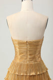 Metallic gouden strapless uitgesneden geplooide gelaagde korte homecoming-jurk