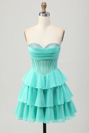 Groene A Line Sweetheart korset Homecoming jurk met kralen