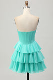 Gele A-lijn strapless gelaagde korset Homecoming jurk met kralen