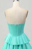 Gele A-lijn strapless gelaagde korset Homecoming jurk met kralen