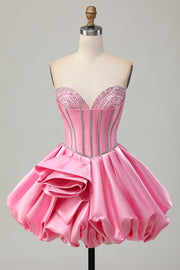 Roze Bodycon Sweetheart satijnen korset Homecoming jurk met strass steentjes