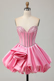 Roze Bodycon Sweetheart satijnen korset Homecoming jurk met strass steentjes