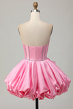 Roze Bodycon Sweetheart satijnen korset Homecoming jurk met strass steentjes