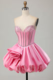Roze Bodycon Sweetheart satijnen korset Homecoming jurk met strass steentjes