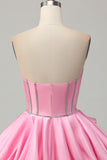 Roze Bodycon Sweetheart satijnen korset Homecoming jurk met strass steentjes