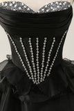 Zwart Strapless Korset Gelaagde A Line Korte Homecoming Jurk met Kralen