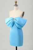 Blauwe strapless strakke homecoming-jurk met ruches en vetersluiting aan de achterkant