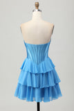 Geel strapless korset A Line gelaagde homecoming jurk
