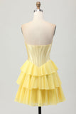 Blauw gelaagd korset A Line strapless korte homecoming-jurk