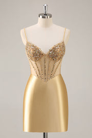 Gouden korset Bodycon strakke kralen korte Homecoming jurk