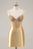 Gouden korset Bodycon strakke kralen korte Homecoming jurk