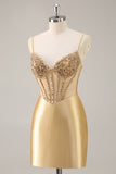 Gouden korset Bodycon strakke kralen korte Homecoming jurk
