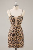 Kahki Luipaard Korset Bodycon Korte Homecoming Jurk met Pailletten