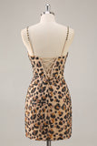 Kahki Luipaard Korset Bodycon Korte Homecoming Jurk met Pailletten