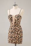 Kahki Luipaard Korset Bodycon Korte Homecoming Jurk met Pailletten