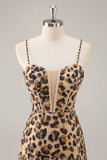 Kahki Luipaard Korset Bodycon Korte Homecoming Jurk met Pailletten