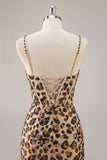 Kahki Luipaard Korset Bodycon Korte Homecoming Jurk met Pailletten