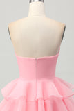 Leuke Blush A-lijn strapless uitgesneden gelaagde korte homecoming-jurk