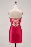 Fuchsia Strapless Uitgesneden Kralen Bodycon Homecoming Jurk