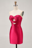 Fuchsia Strapless Uitgesneden Kralen Bodycon Homecoming Jurk