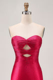 Fuchsia Strapless Uitgesneden Kralen Bodycon Homecoming Jurk