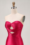 Fuchsia Strapless Uitgesneden Kralen Bodycon Homecoming Jurk