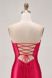 Fuchsia Strapless Uitgesneden Kralen Bodycon Homecoming Jurk