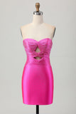 Fuchsia Strapless Uitgesneden Kralen Bodycon Homecoming Jurk