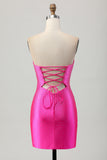 Fuchsia Strapless Uitgesneden Kralen Bodycon Homecoming Jurk