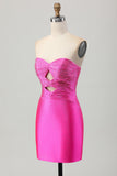 Fuchsia Strapless Uitgesneden Kralen Bodycon Homecoming Jurk