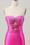 Fuchsia Strapless Uitgesneden Kralen Bodycon Homecoming Jurk