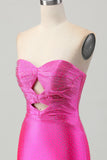 Fuchsia Strapless Uitgesneden Kralen Bodycon Homecoming Jurk
