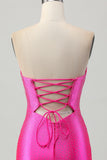 Fuchsia Strapless Uitgesneden Kralen Bodycon Homecoming Jurk