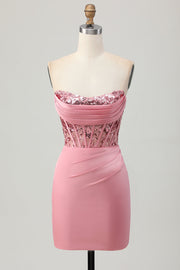 Strapless Blush Korset Pailletten Bodycon Homecoming Jurk