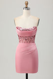 Strapless Blush Korset Pailletten Bodycon Homecoming Jurk