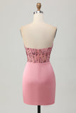 Strapless Blush Korset Pailletten Bodycon Homecoming Jurk
