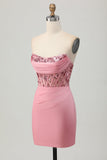 Strapless Blush Korset Pailletten Bodycon Homecoming Jurk