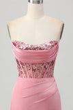 Strapless Blush Korset Pailletten Bodycon Homecoming Jurk