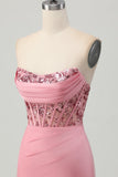 Strapless Blush Korset Pailletten Bodycon Homecoming Jurk