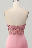 Strapless Blush Korset Pailletten Bodycon Homecoming Jurk