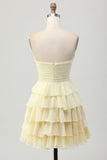 Gele Strapless A-lijn gelaagde Homecoming-jurk met strik