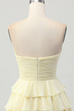 Gele Strapless A-lijn gelaagde Homecoming-jurk met strik
