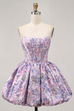 Gele strapless fit & flare brokaat A-lijn korte homecoming jurk