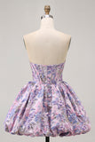 Gele strapless fit & flare brokaat A-lijn korte homecoming jurk