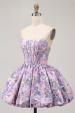 Gele strapless fit & flare brokaat A-lijn korte homecoming jurk