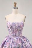 Gele strapless fit & flare brokaat A-lijn korte homecoming jurk