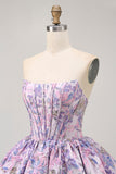 Gele strapless fit & flare brokaat A-lijn korte homecoming jurk