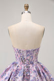 Gele strapless fit & flare brokaat A-lijn korte homecoming jurk