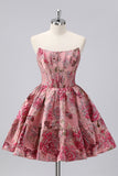 Off The Shoulder Donkergroen Brokaat Bloemen A Line Bedrukte Homecoming Jurk