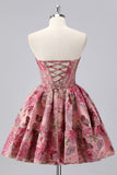 Off The Shoulder Donkergroen Brokaat Bloemen A Line Bedrukte Homecoming Jurk
